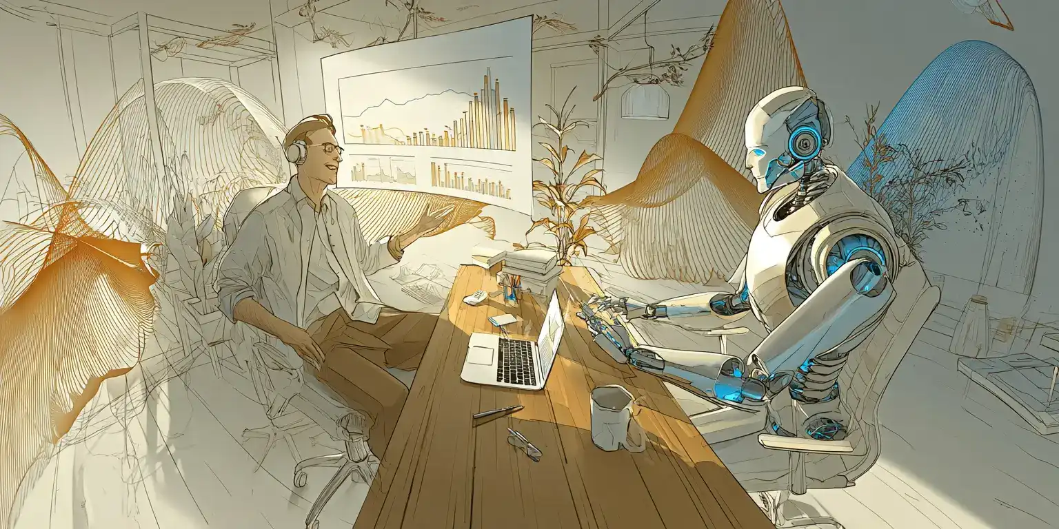 Human and robot collaborating in office