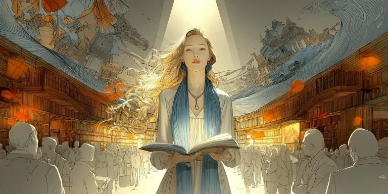 Woman reading in a mystical setting