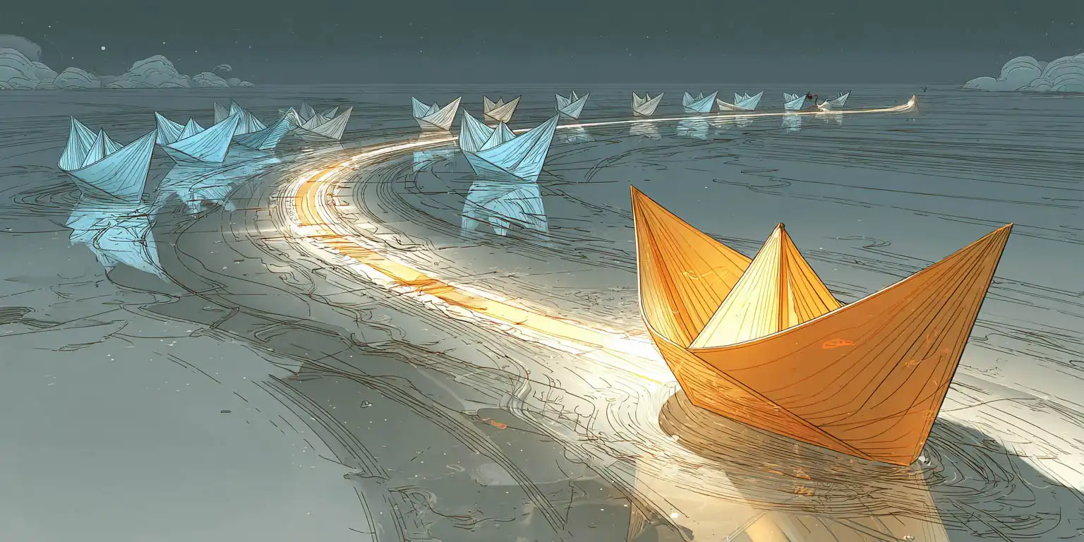 Colorful paper boats on water