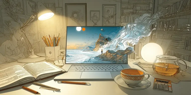 Cozy workspace with artistic elements