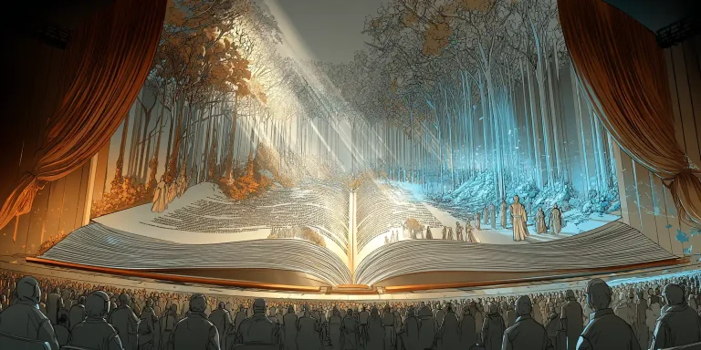 Open book revealing a magical forest