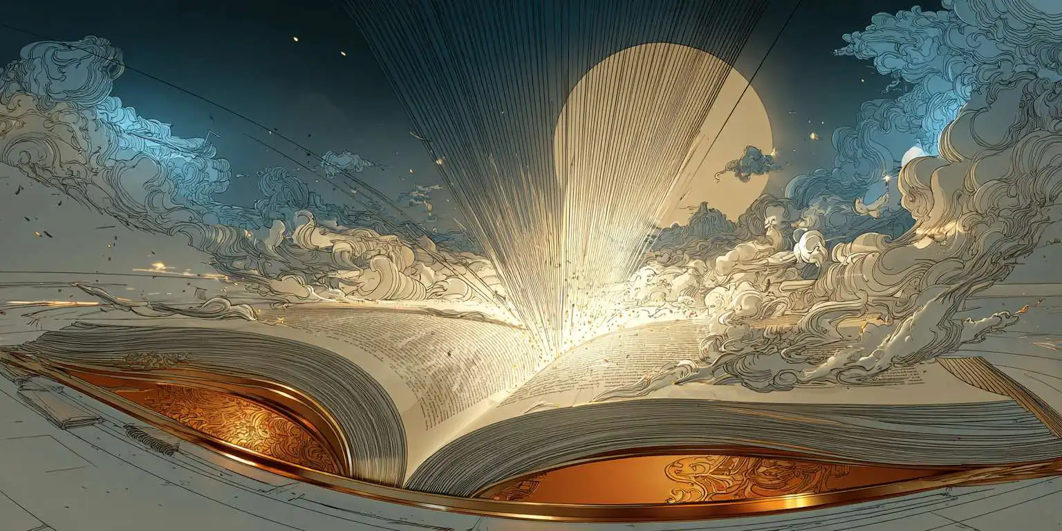 Open book with radiant light explosion