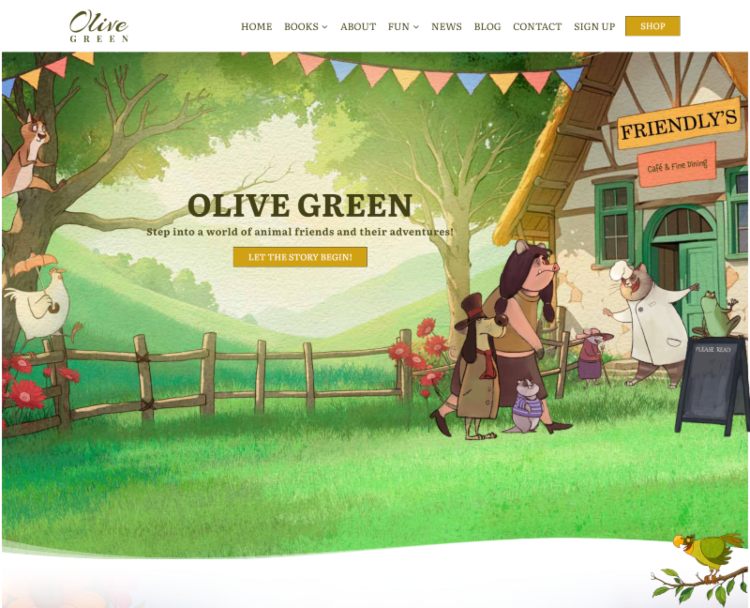 Children's Author Website Design 5 Olive Green Rocket