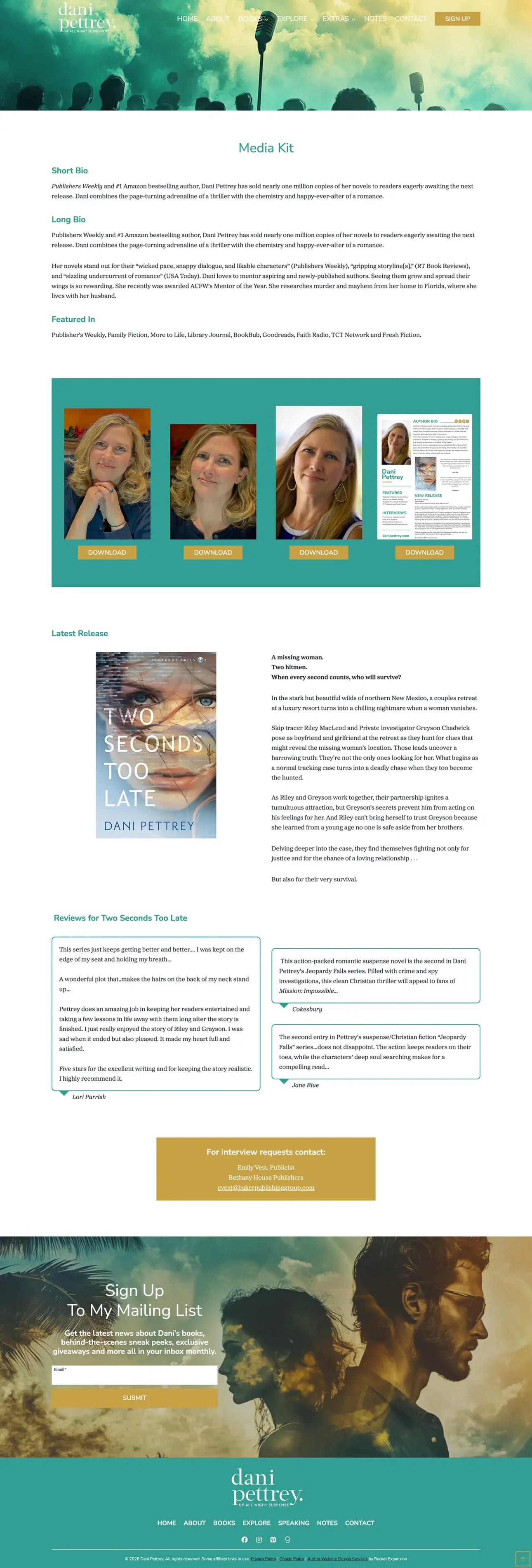Romantic Suspense Author Website: Dani Pettrey 8 dani pettrey media kit by Rocket Expansion