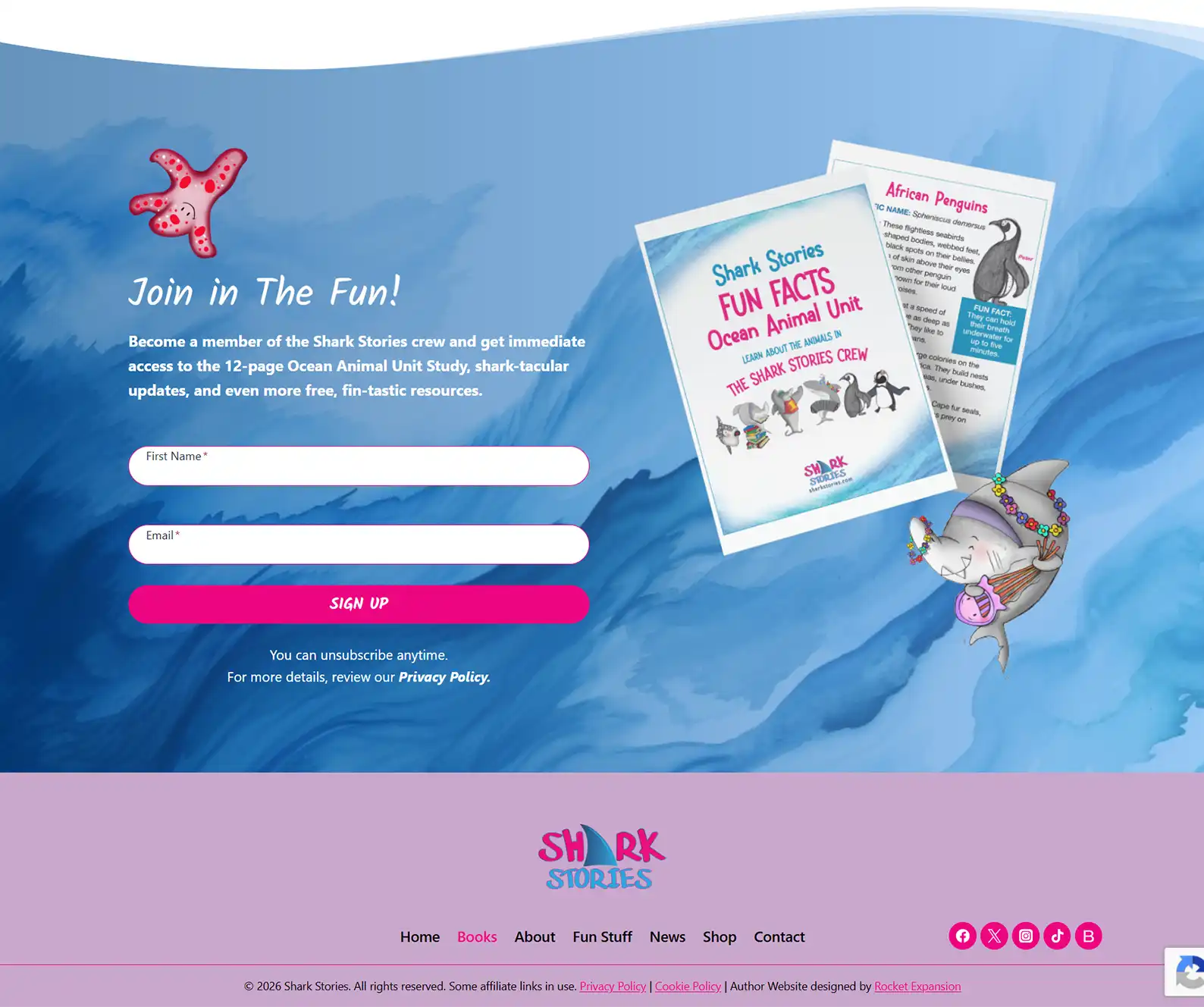 Children's Book Author Website: Shark Stories 6 Rocket Expansion Case Study Shark Stories Sign Up