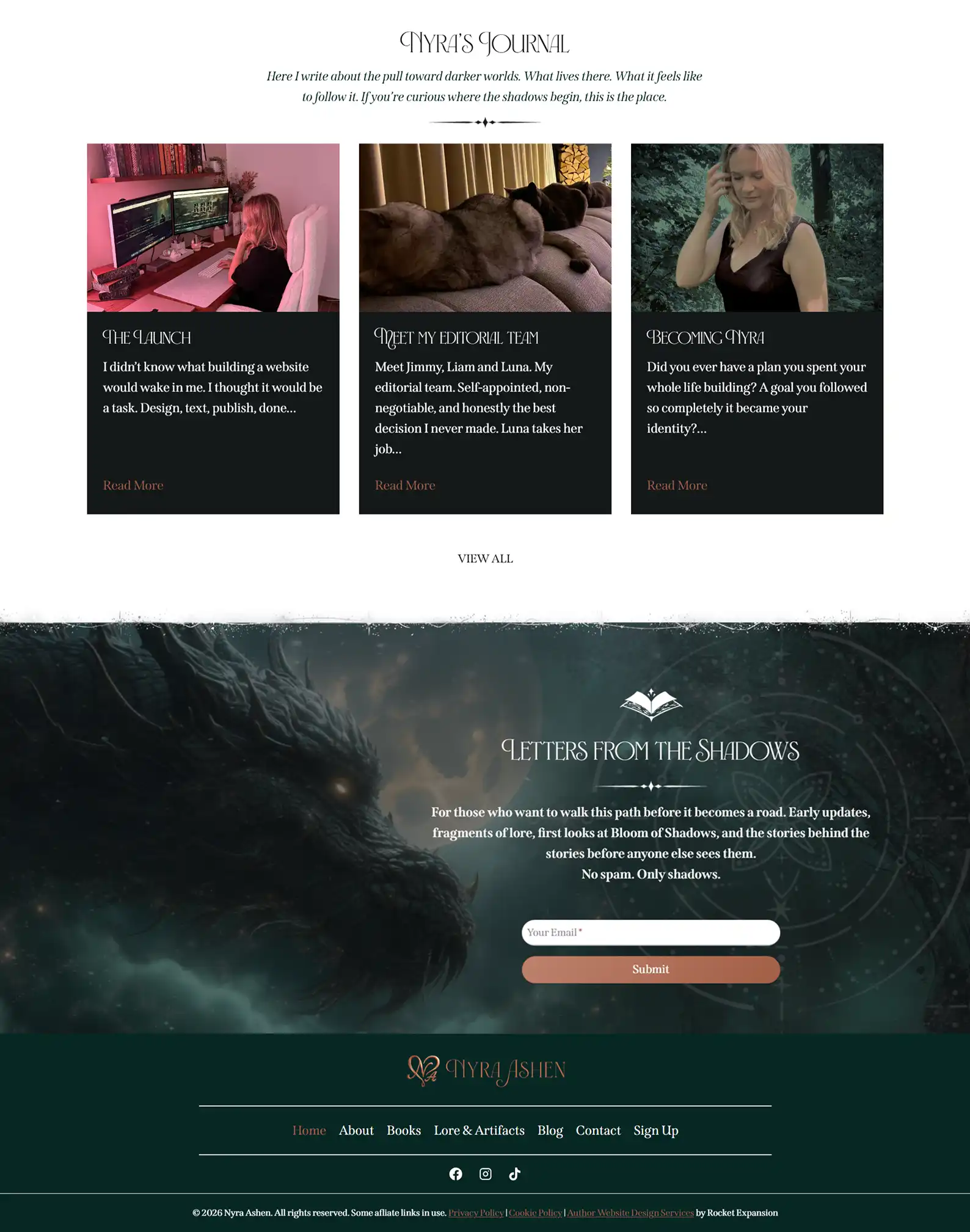 Romantasy Author Website: Nyra Ashen 4 Rocket Expansion Case Study Nyra Ashen Home 3