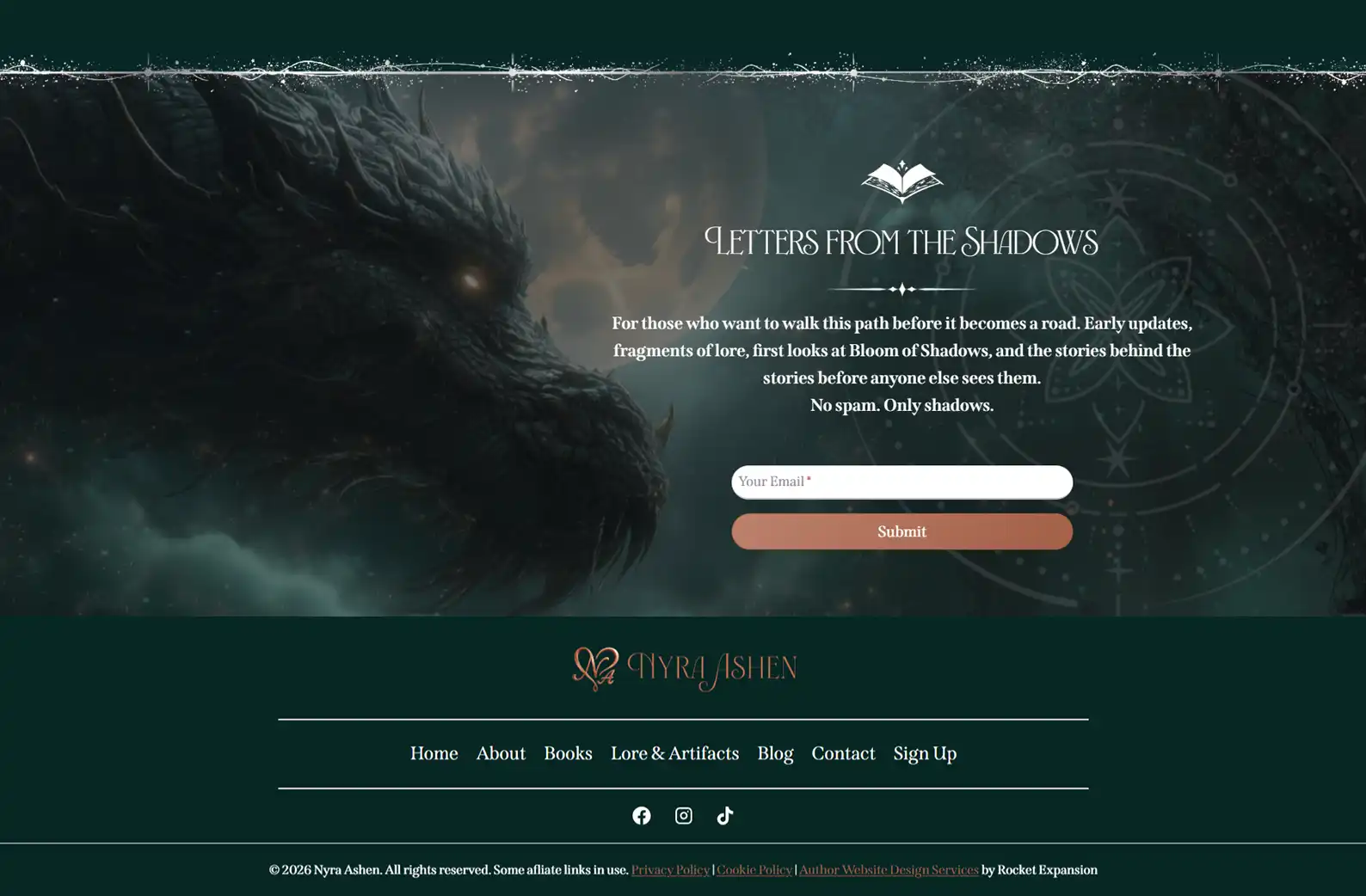 Romantasy Author Website: Nyra Ashen 7 Rocket Expansion Case Study Nyra Ashen Sign up